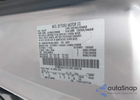 2001 Ford Windstar Se Sport из США, поврежденный, VIN 2FMZA57431BC10078